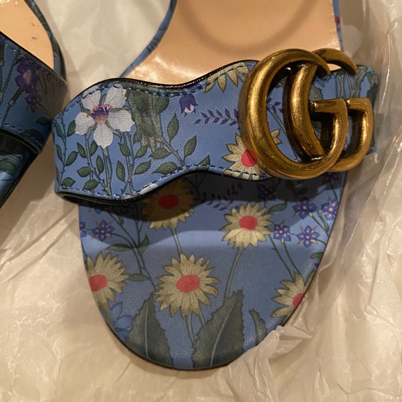 🎁 BLACK FRIDAY SALE 🎁Authentic Gucci Blue Floral Block Heel - Picture 5 of 11